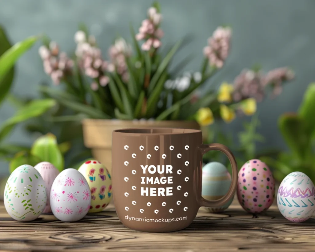 11oz Blank Brown Ceramic Coffee Mug Mockup Template