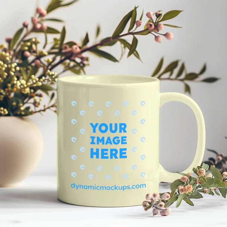 11oz Blank Cream Ceramic Coffee Mug Mockup Template