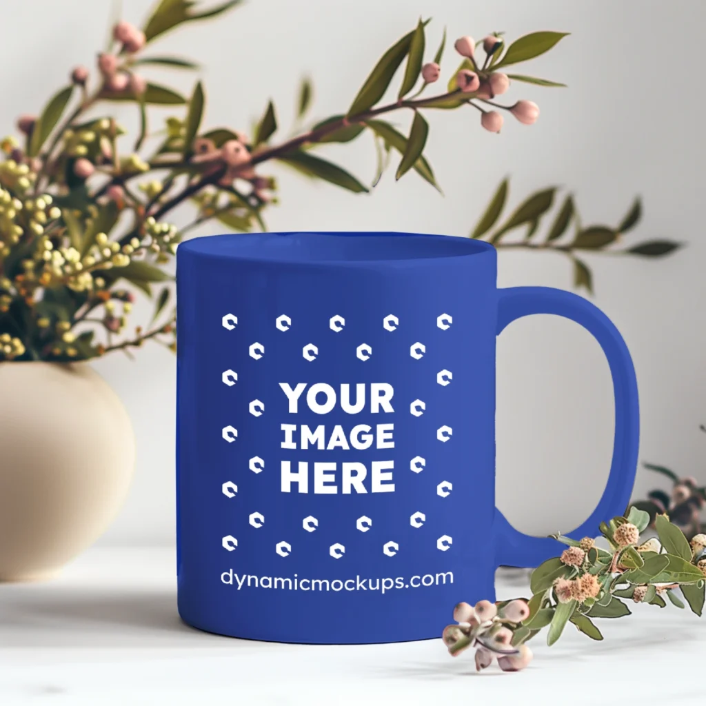 11oz Blank Dark Blue Ceramic Coffee Mug Mockup Template