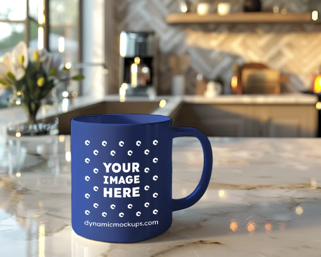 11oz Blank Dark Blue Ceramic Coffee Mug Mockup Template