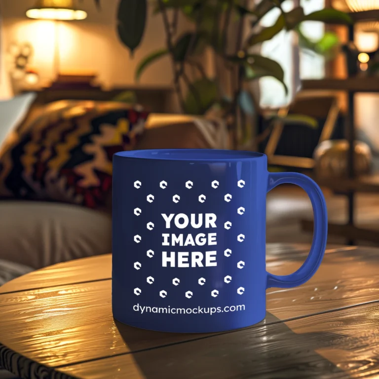 11oz Blank Dark Blue Ceramic Coffee Mug Mockup Template