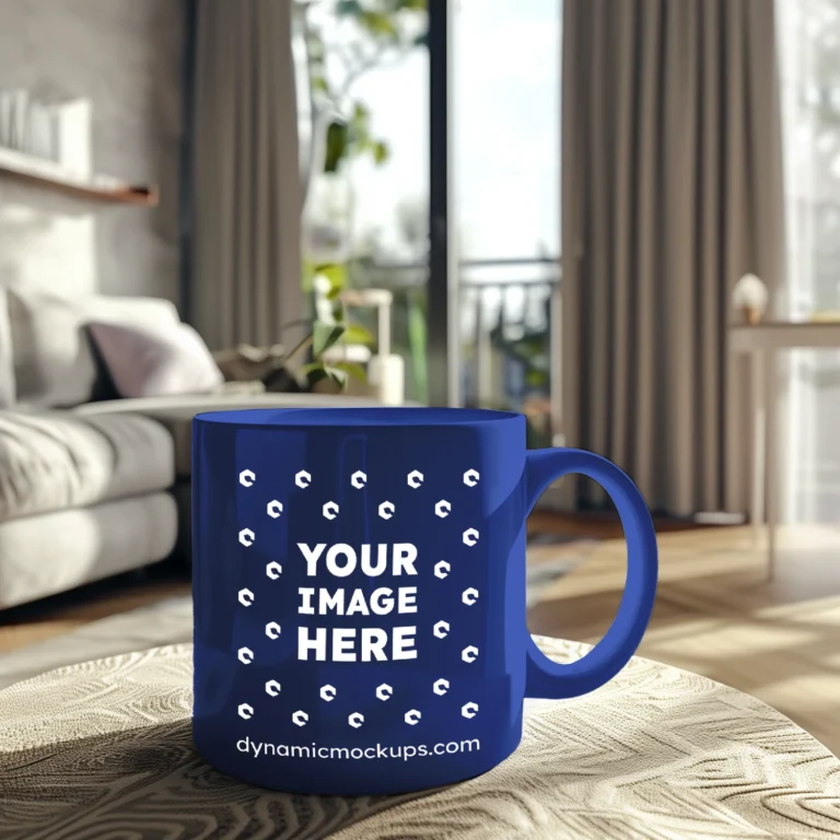 11oz Blank Dark Blue Ceramic Coffee Mug Mockup Template