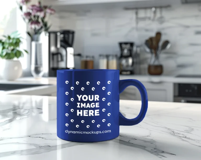 11oz Blank Dark Blue Ceramic Coffee Mug Mockup Template