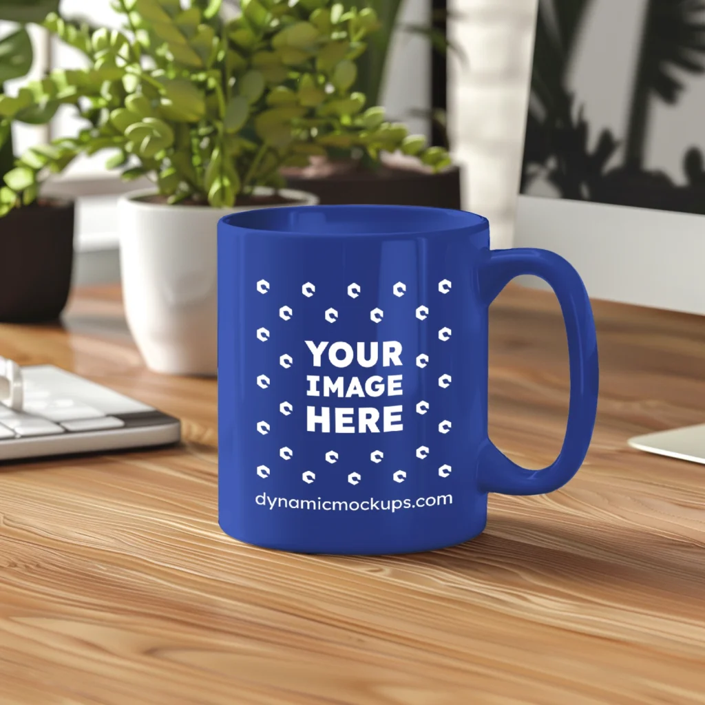 11oz Blank Dark Blue Ceramic Coffee Mug Mockup Template