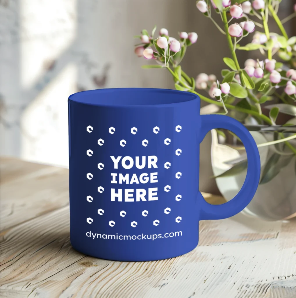 11oz Blank Dark Blue Ceramic Coffee Mug Mockup Template