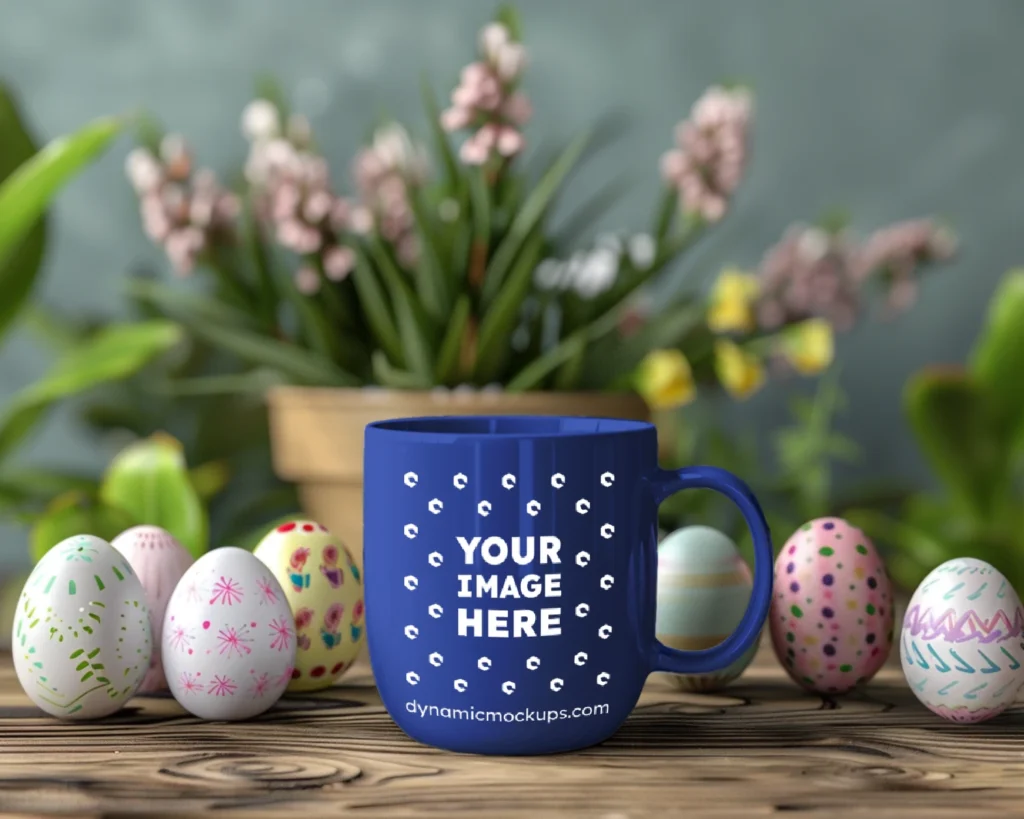 11oz Blank Dark Blue Ceramic Coffee Mug Mockup Template