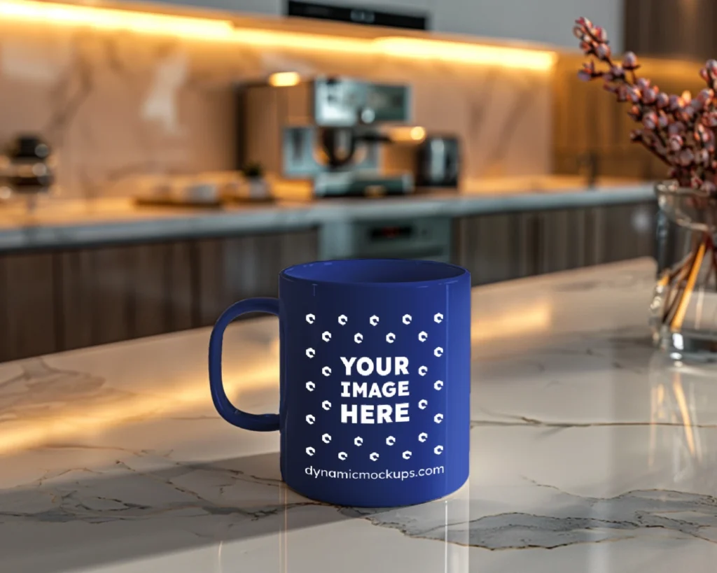 11oz Blank Dark Blue Ceramic Coffee Mug Mockup Template