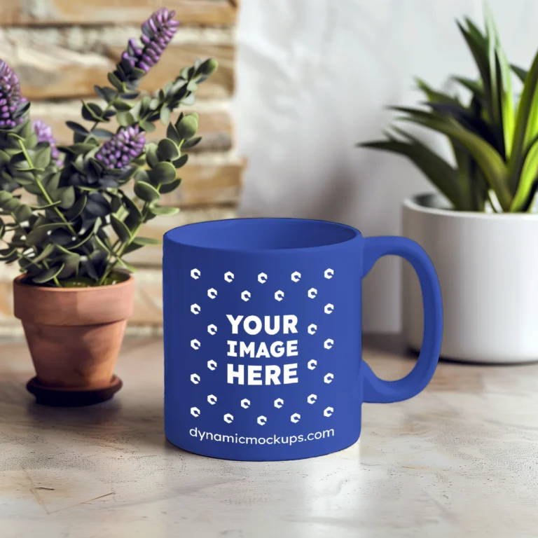 11oz Blank Dark Blue Ceramic Coffee Mug Mockup Template