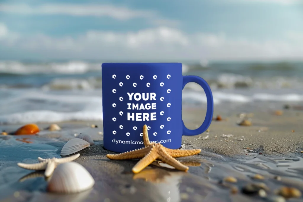 11oz Blank Dark Blue Ceramic Coffee Mug Mockup Template