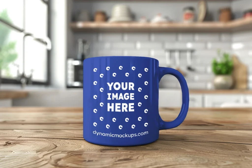 11oz Blank Dark Blue Ceramic Coffee Mug Mockup Template