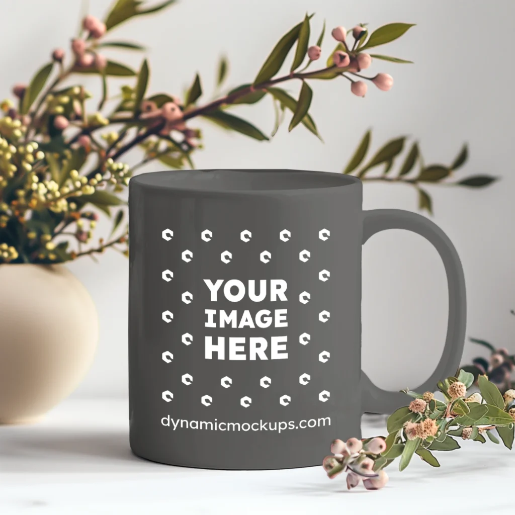 11oz Blank Dark Gray Ceramic Coffee Mug Mockup Template