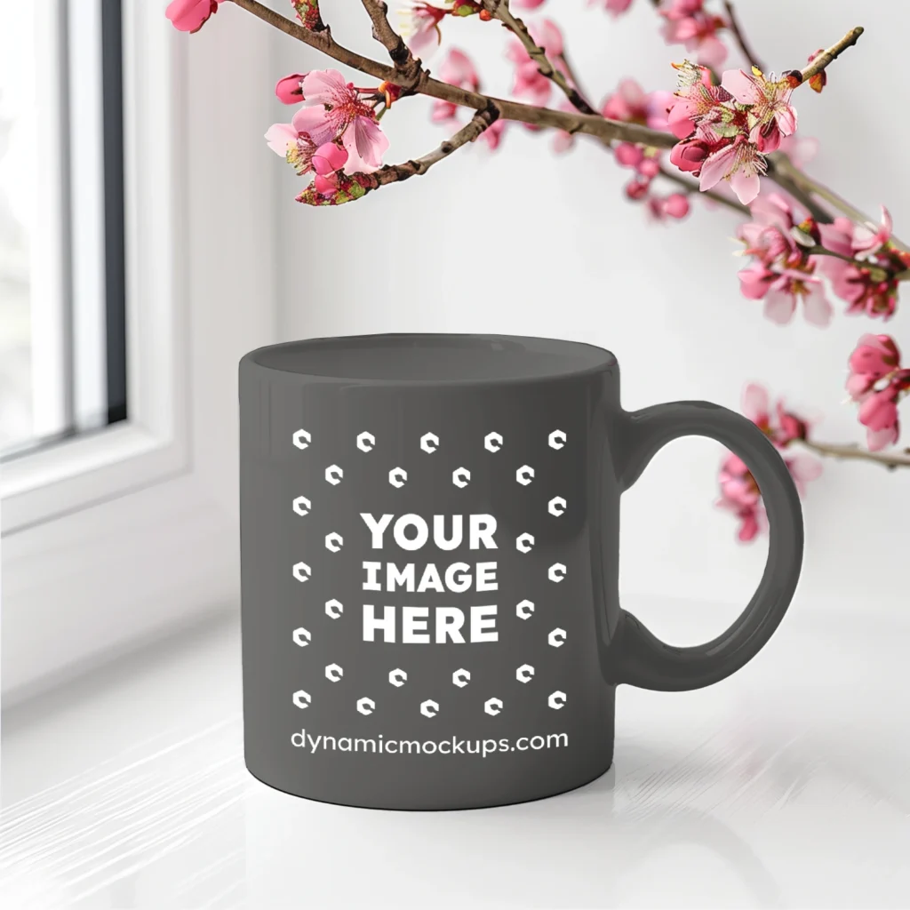 11oz Blank Dark Gray Ceramic Coffee Mug Mockup Template