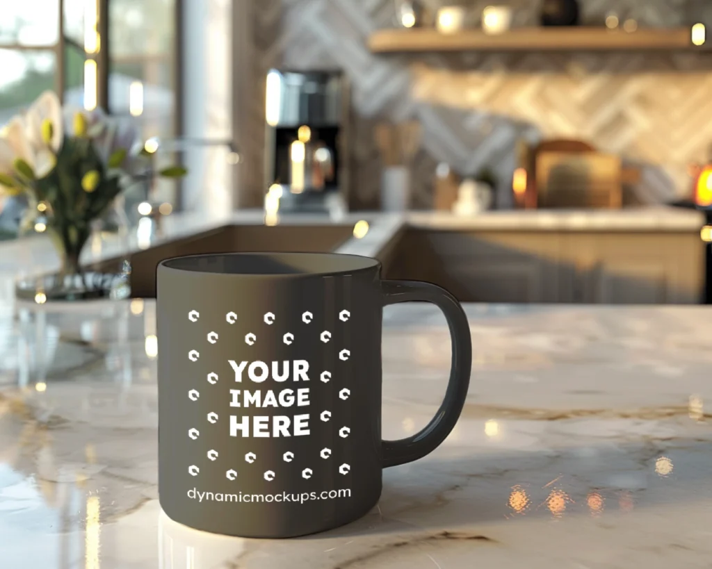 11oz Blank Dark Gray Ceramic Coffee Mug Mockup Template