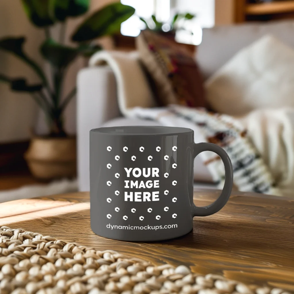 11oz Blank Dark Gray Ceramic Coffee Mug Mockup Template