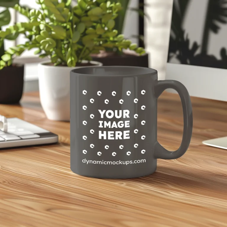 11oz Blank Dark Gray Ceramic Coffee Mug Mockup Template