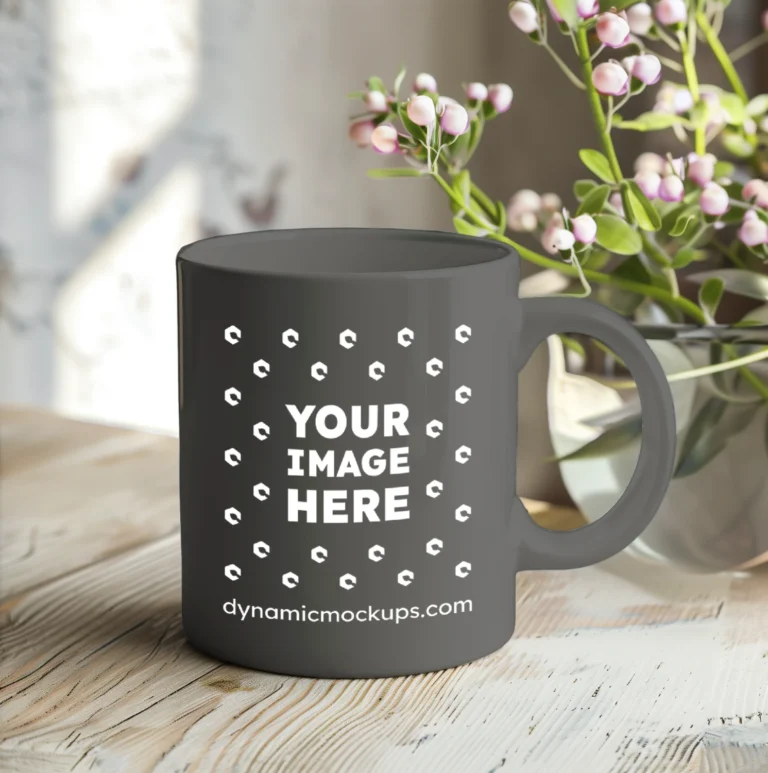 11oz Blank Dark Gray Ceramic Coffee Mug Mockup Template