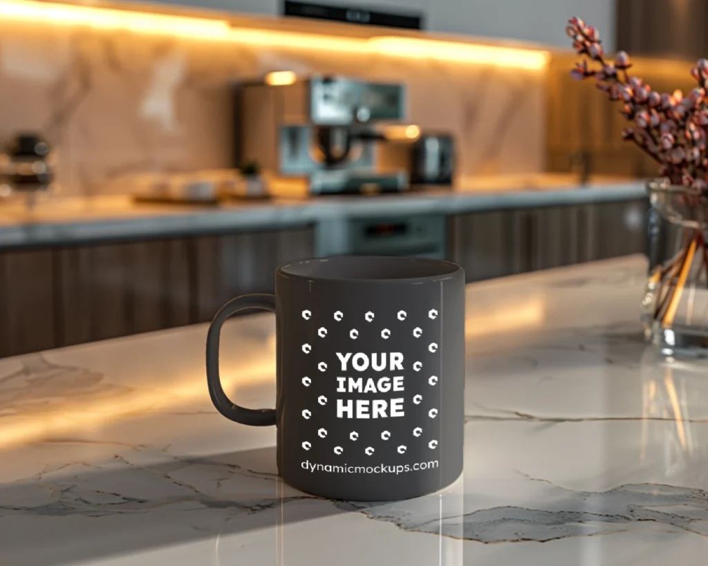 11oz Blank Dark Gray Ceramic Coffee Mug Mockup Template