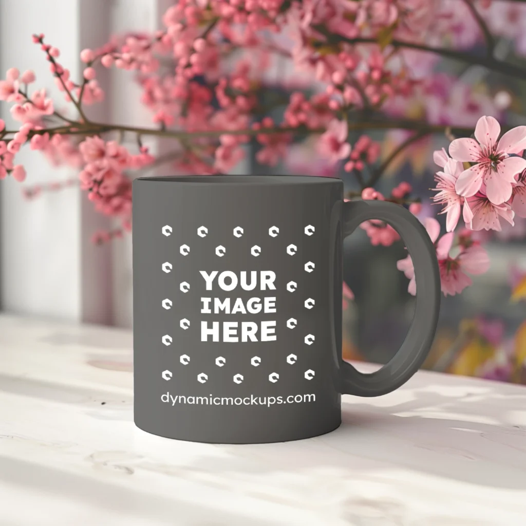 11oz Blank Dark Gray Ceramic Coffee Mug Mockup Template