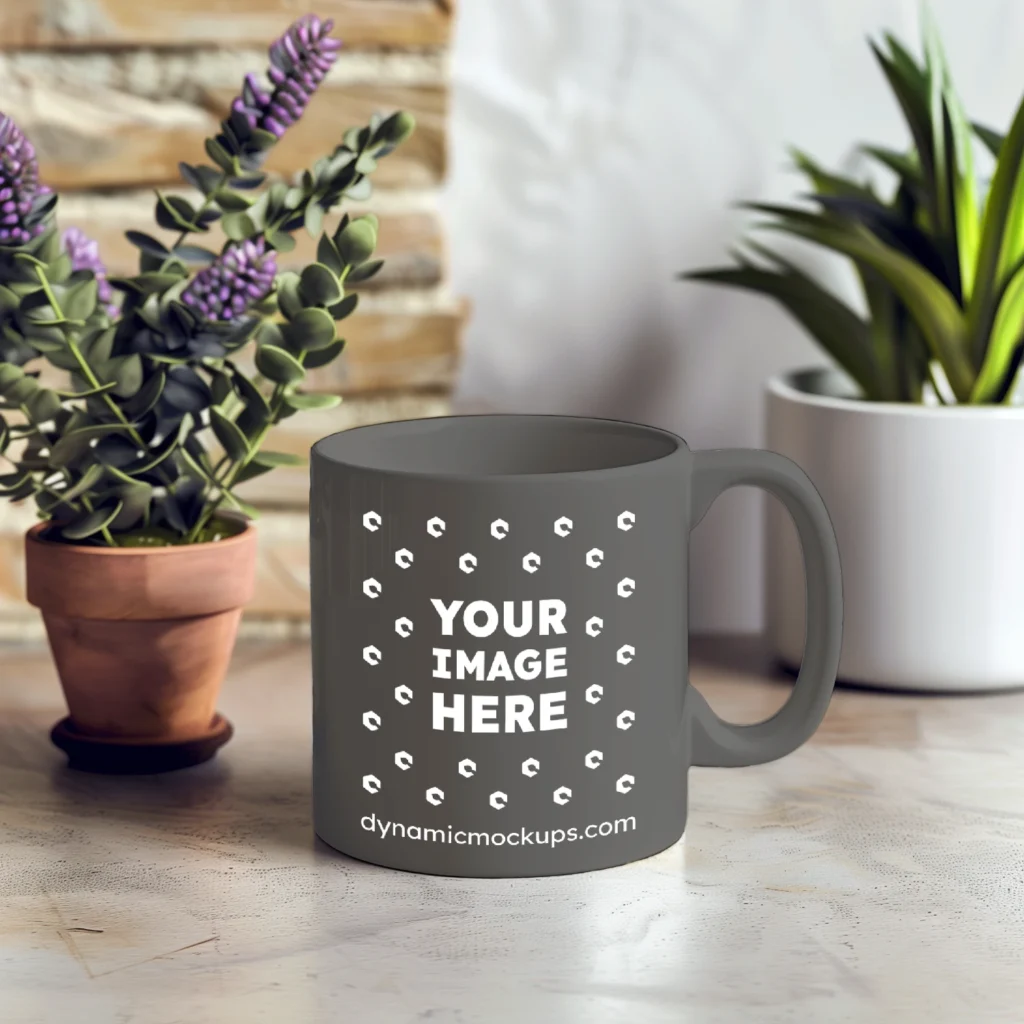 11oz Blank Dark Gray Ceramic Coffee Mug Mockup Template