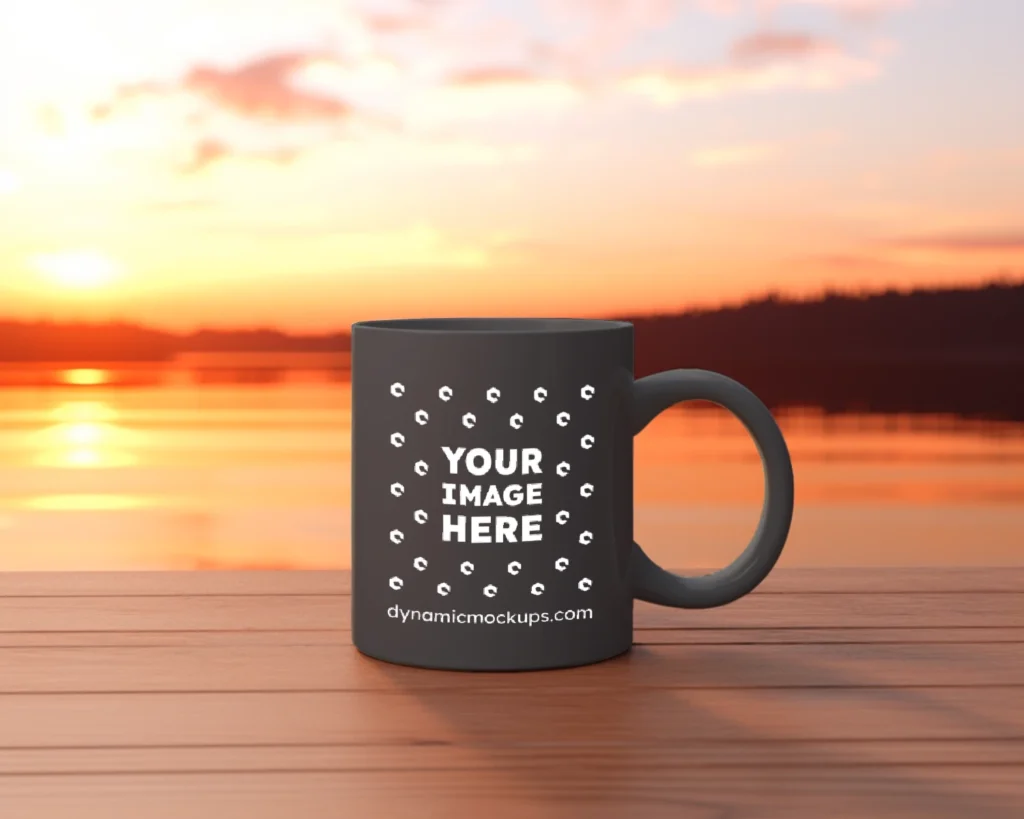 11oz Blank Dark Gray Ceramic Coffee Mug Mockup Template