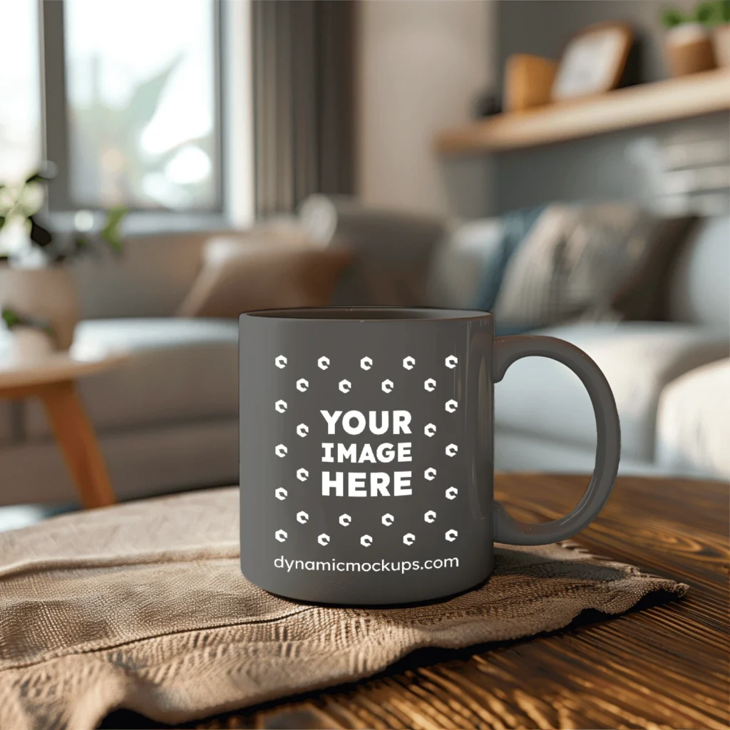 11oz Blank Dark Gray Ceramic Coffee Mug Mockup Template