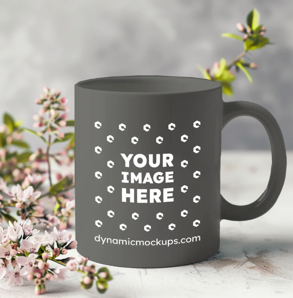 11oz Blank Dark Gray Ceramic Coffee Mug Mockup Template