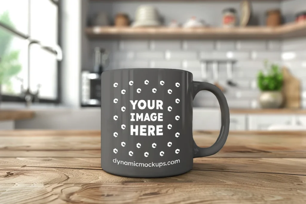 11oz Blank Dark Gray Ceramic Coffee Mug Mockup Template