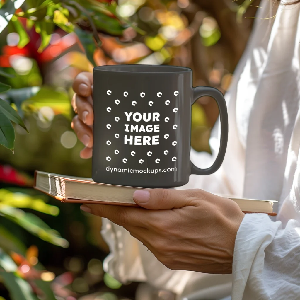 11oz Blank Dark Gray Ceramic Coffee Mug Mockup Template