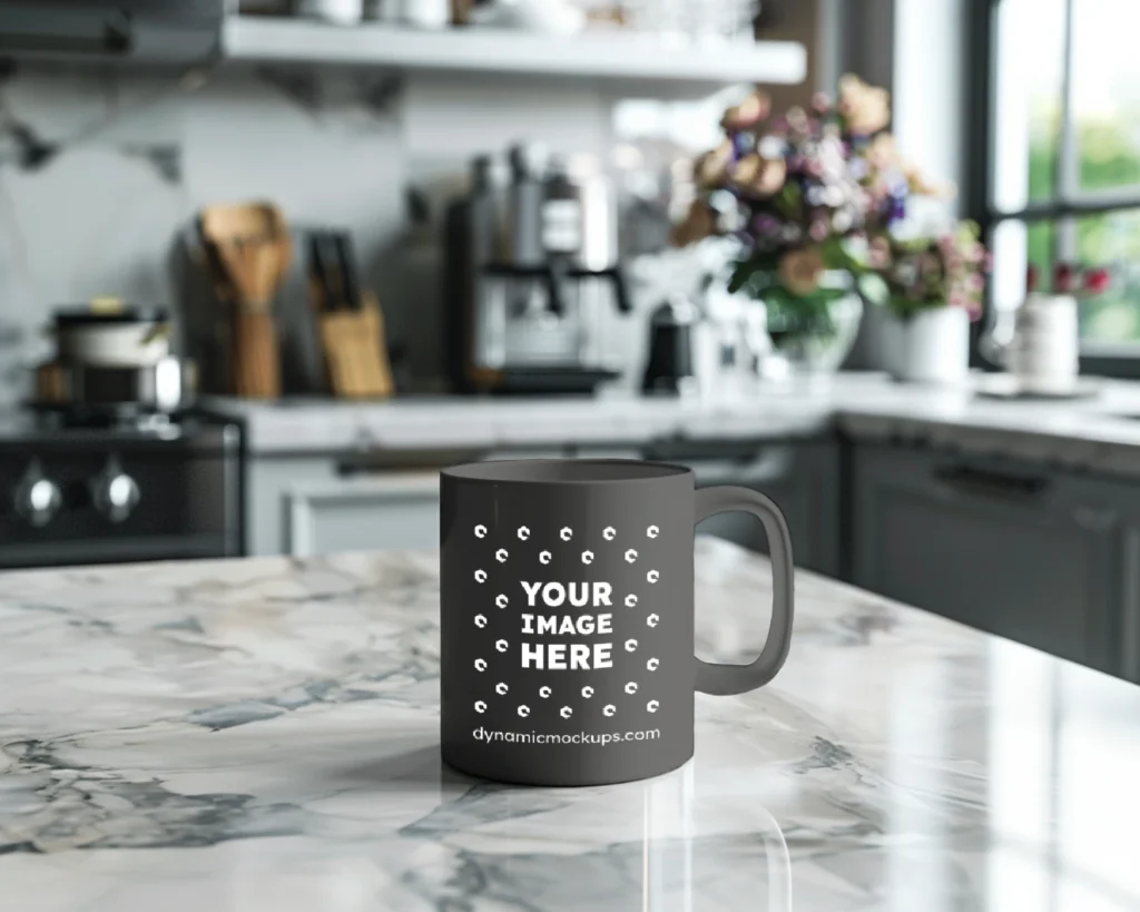 11oz Blank Dark Gray Ceramic Coffee Mug Mockup Template