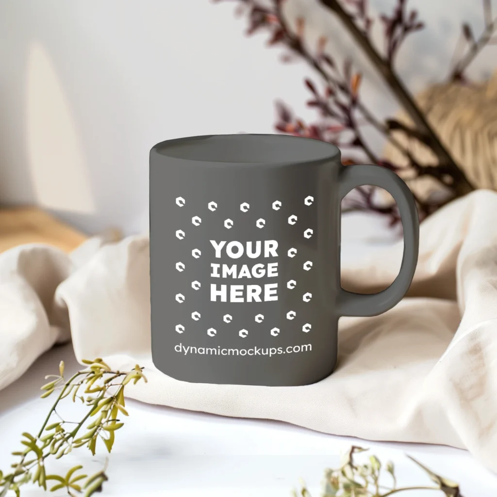 11oz Blank Dark Gray Ceramic Coffee Mug Mockup Template