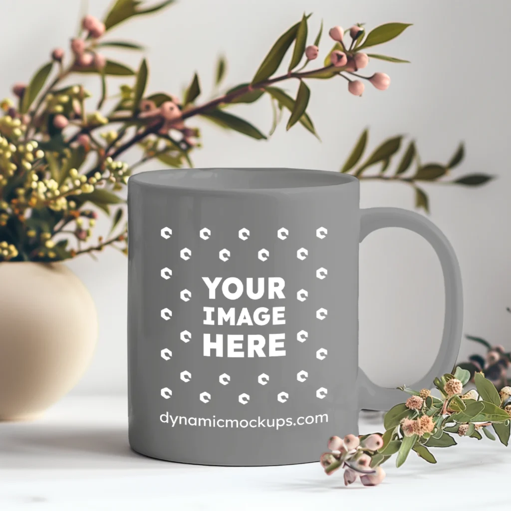 11oz Blank Gray Ceramic Coffee Mug Mockup Template