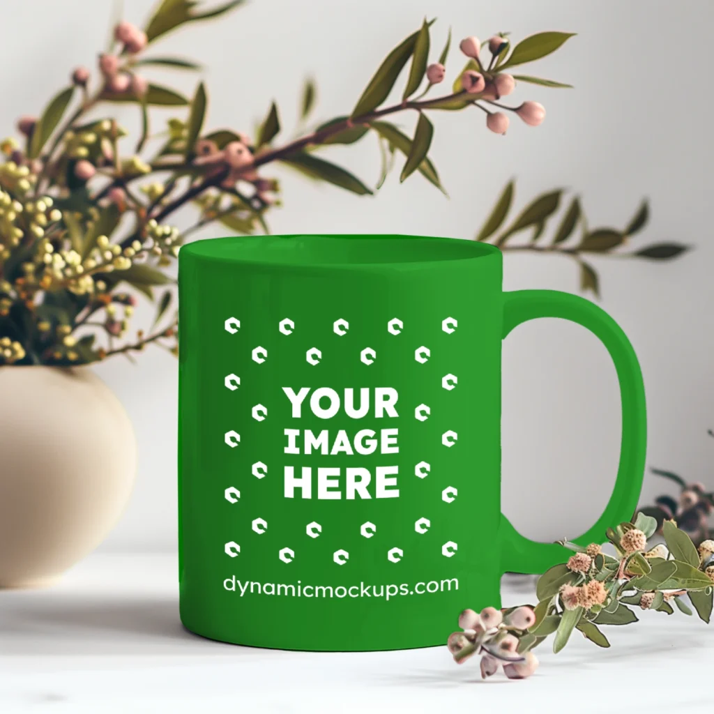 11oz Blank Green Ceramic Coffee Mug Mockup Template