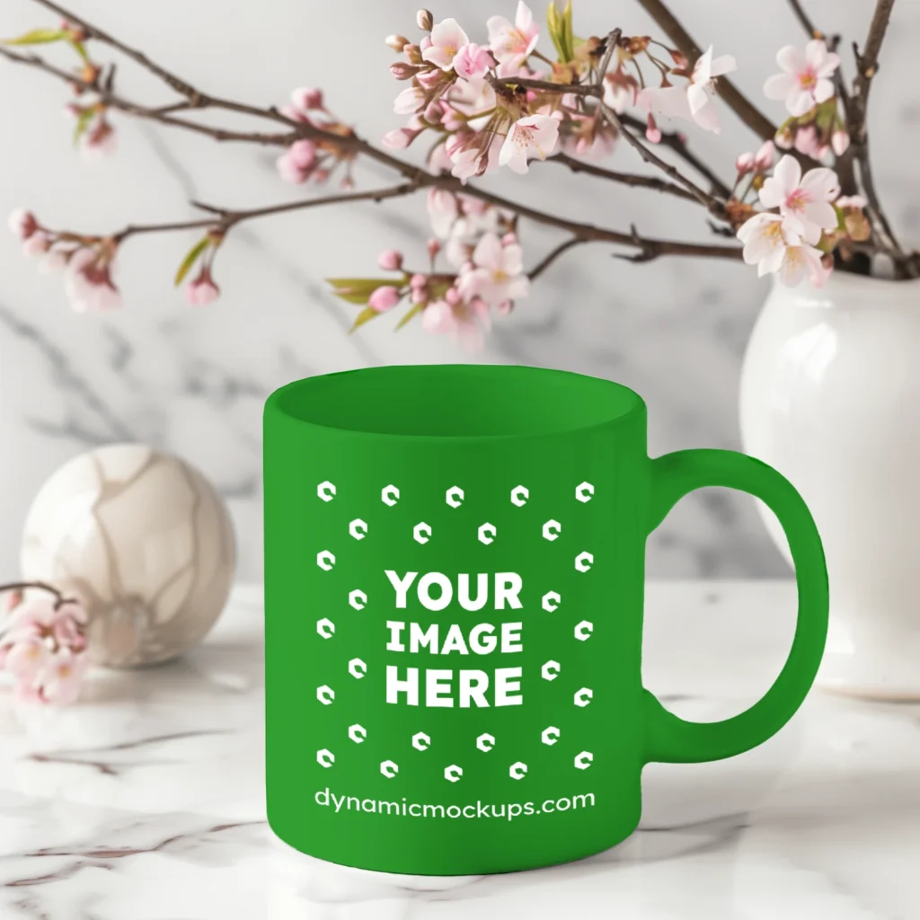 11oz Blank Green Ceramic Coffee Mug Mockup Template