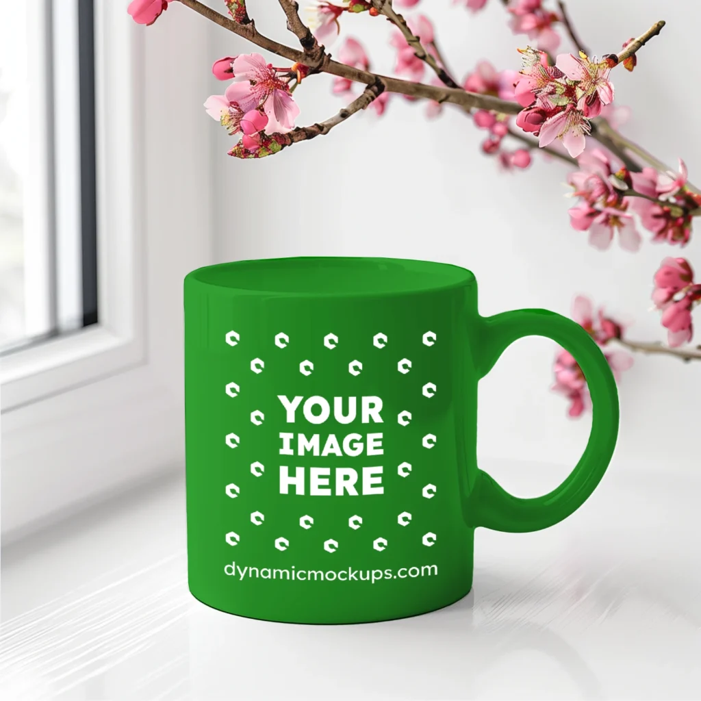 11oz Blank Green Ceramic Coffee Mug Mockup Template