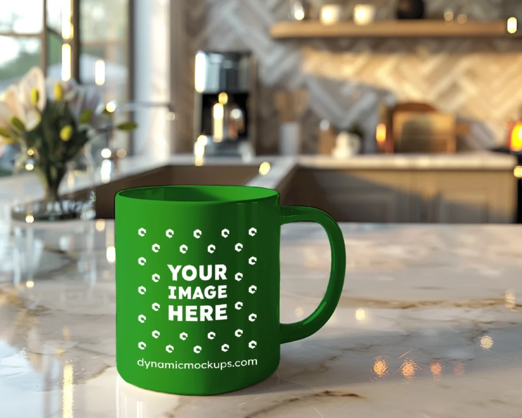 11oz Blank Green Ceramic Coffee Mug Mockup Template