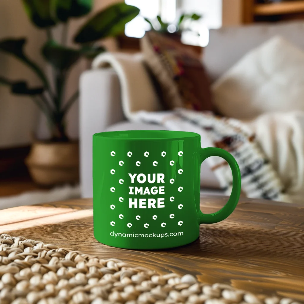 11oz Blank Green Ceramic Coffee Mug Mockup Template