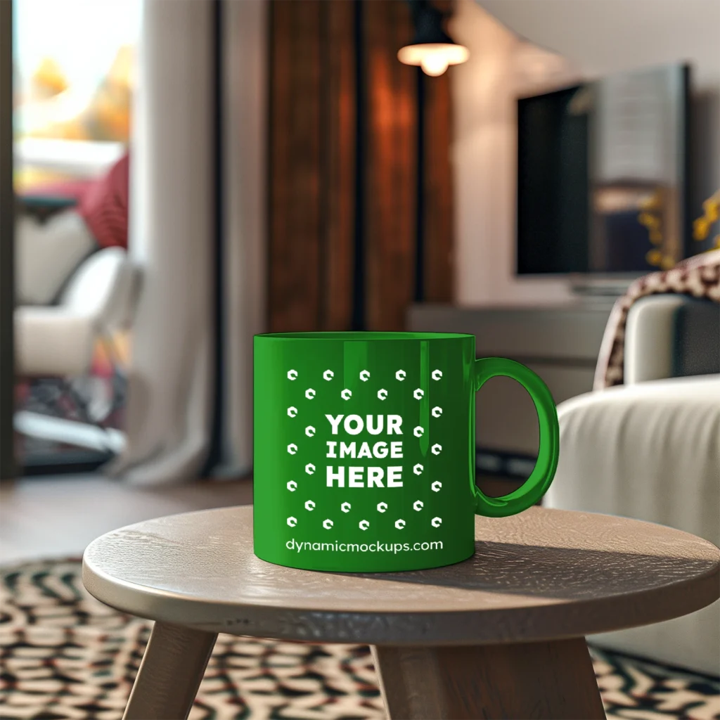 11oz Blank Green Ceramic Coffee Mug Mockup Template