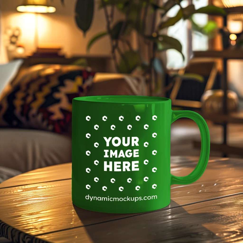 11oz Blank Green Ceramic Coffee Mug Mockup Template