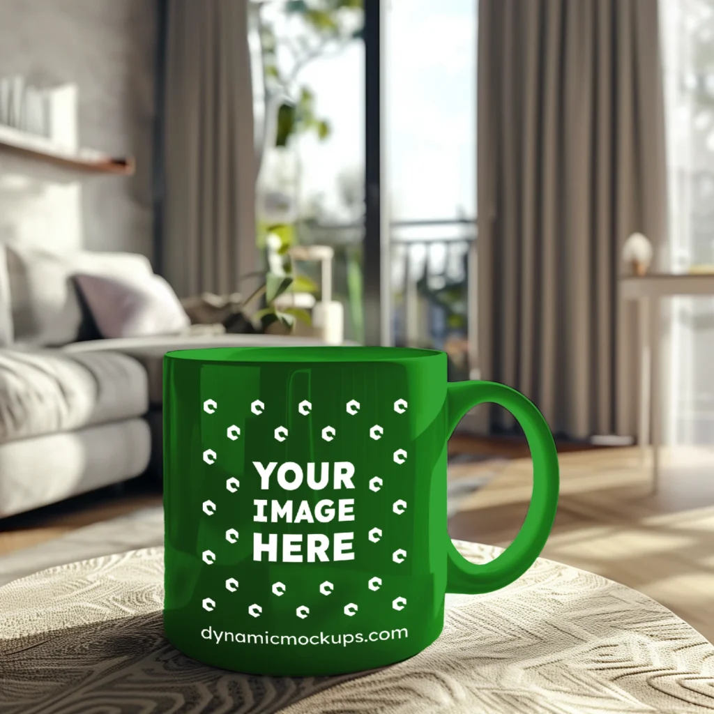 11oz Blank Green Ceramic Coffee Mug Mockup Template