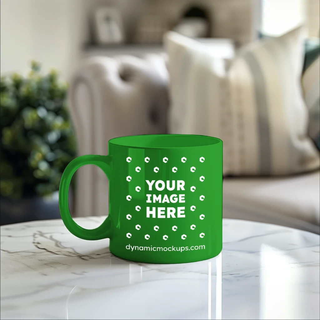 11oz Blank Green Ceramic Coffee Mug Mockup Template