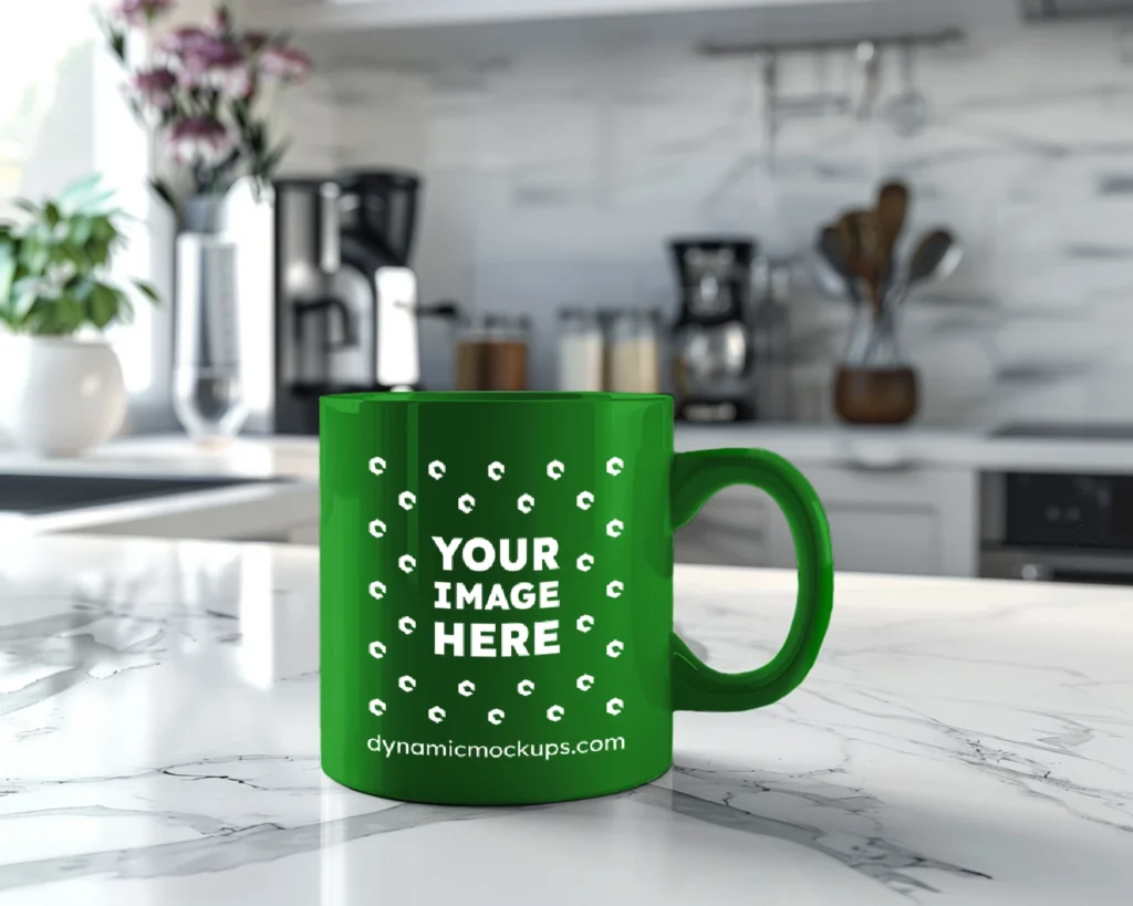 11oz Blank Green Ceramic Coffee Mug Mockup Template