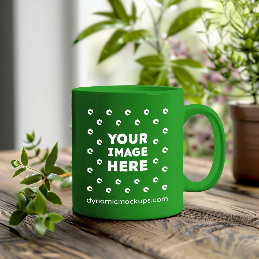 11oz Blank Green Ceramic Coffee Mug Mockup Template