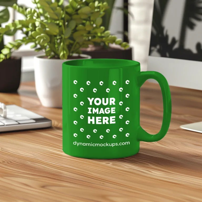 11oz Blank Green Ceramic Coffee Mug Mockup Template