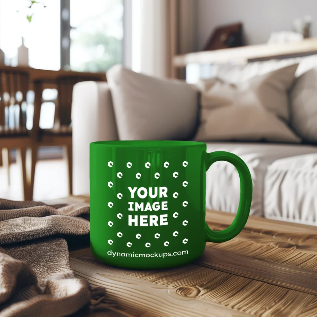 11oz Blank Green Ceramic Coffee Mug Mockup Template