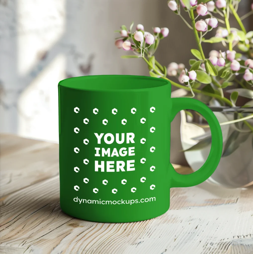 11oz Blank Green Ceramic Coffee Mug Mockup Template