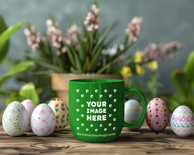 11oz Blank Green Ceramic Coffee Mug Mockup Template