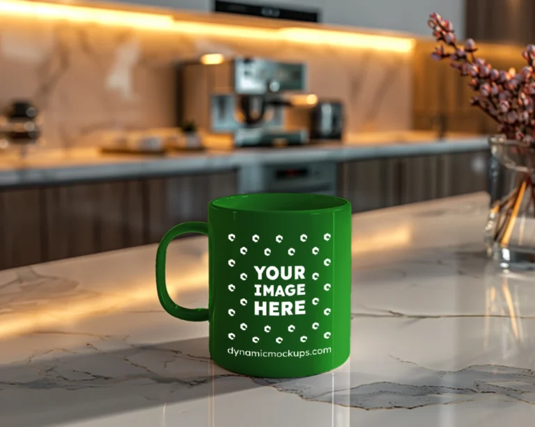 11oz Blank Green Ceramic Coffee Mug Mockup Template