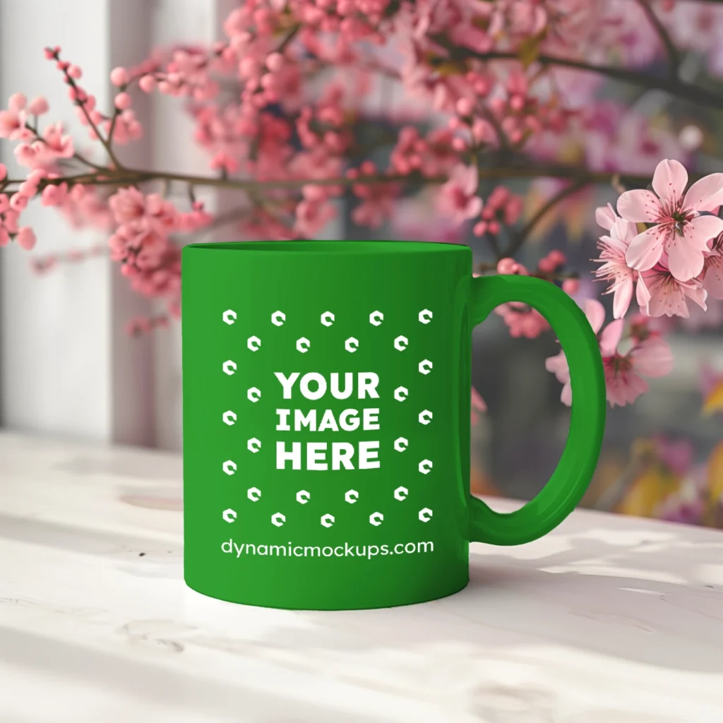 11oz Blank Green Ceramic Coffee Mug Mockup Template