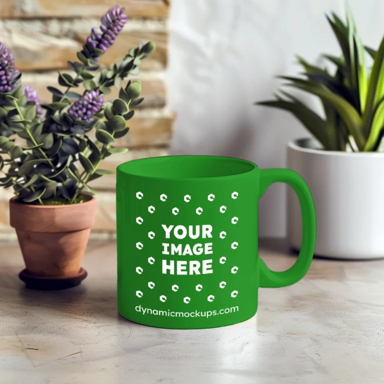 11oz Blank Green Ceramic Coffee Mug Mockup Template