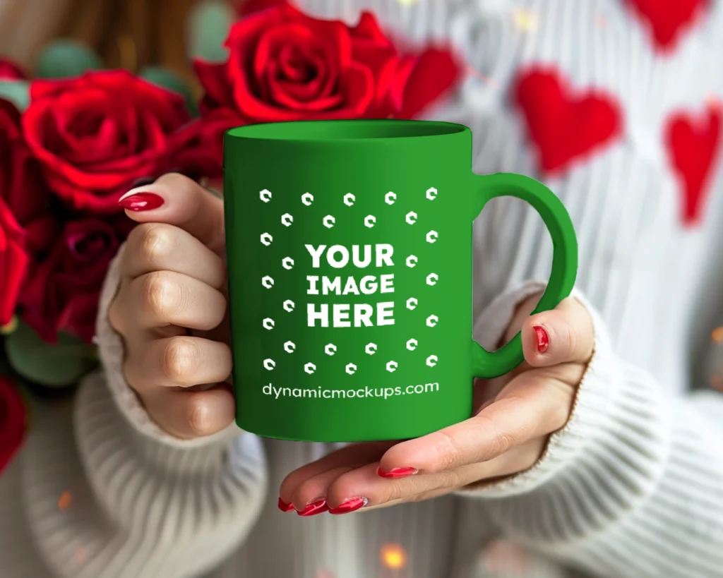 11oz Blank Green Ceramic Coffee Mug Mockup Template